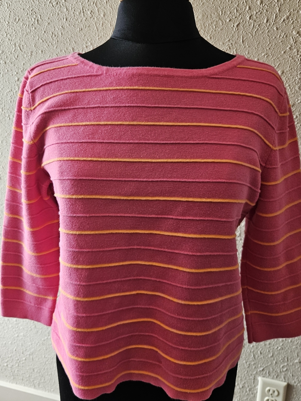 Vintage 100% Cotton Pink/ Orange Striped Knit Sweater